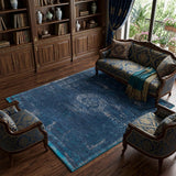 7' X 9' Blue and Gray Medallion Non Skid Area Rug