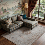 7' X 9' Gray and Beige Medallion Non Skid Area Rug