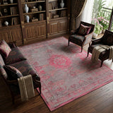 7' X 9' Gray and Pink Medallion Non Skid Area Rug