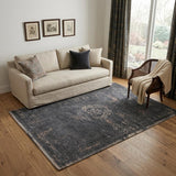 5' X 7' Gray and Black Medallion Non Skid Area Rug