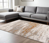 7' X 9' Gray and Gold Abstract Non Skid Area Rug