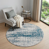 5' Blue and Gray Round Abstract Non Skid Area Rug