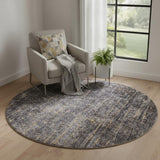 5' Black And Gold Chevron Washable Round Rug