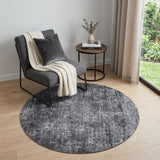 5' Black and Gray Round Chevron Non Skid Area Rug