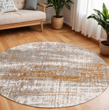 8' Yellow and Brown Round Abstract Non Skid Area Rug