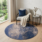 5' Blue and Gray Round Abstract Non Skid Area Rug