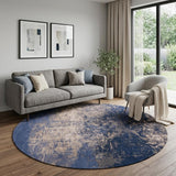 8' Blue and Gray Round Abstract Non Skid Area Rug