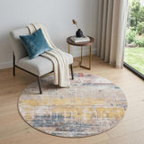 5' White Round Abstract Non Skid Area Rug