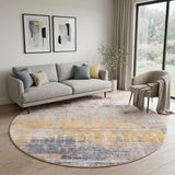 8' White Round Abstract Non Skid Area Rug