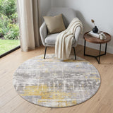 5' Gray and Yellow Round Abstract Non Skid Area Rug