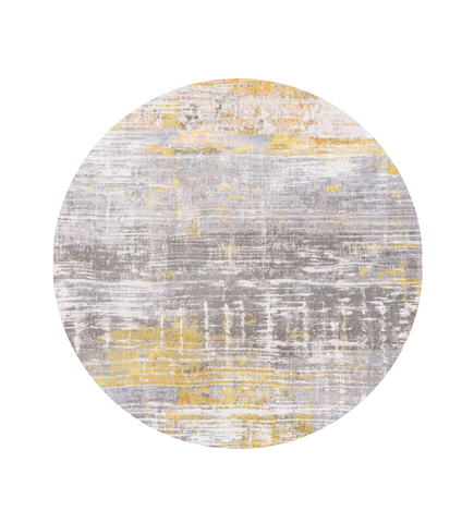 5' Gray and Yellow Round Abstract Non Skid Area Rug