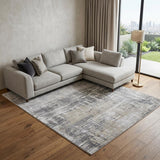 7' X 9' Gray and White Abstract Non Skid Area Rug