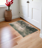 3' X 5' Beige and Green Abstract Non Skid Area Rug