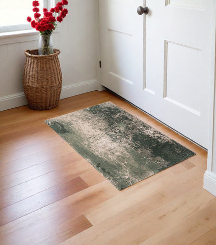 3' X 5' Beige and Green Abstract Non Skid Area Rug
