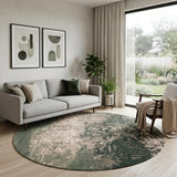 8' Beige and Green Round Abstract Non Skid Area Rug