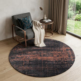 5' Black and Gold Round Abstract Non Skid Area Rug