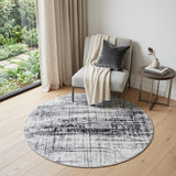 5' Black and White Round Abstract Non Skid Area Rug