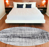 8' Black and White Round Abstract Non Skid Area Rug