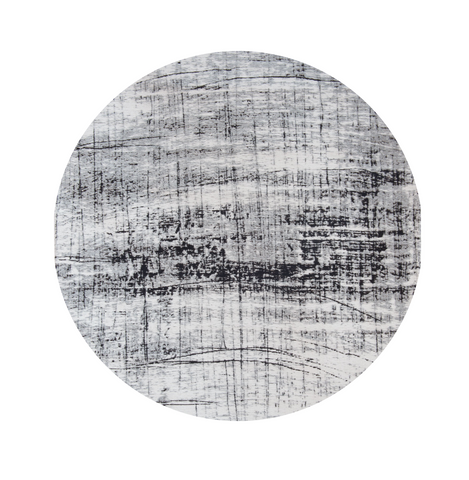 8' Black and White Round Abstract Non Skid Area Rug