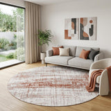 8' Gray and Yellow Round Abstract Non Skid Area Rug