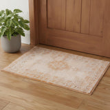 3' X 5' Orange And White Medallion ,Washable, Area Rug