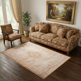 5' X 7' Orange And White Medallion ,Washable, Area Rug