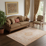 6' X 8' Orange And White Medallion ,Washable, Area Rug