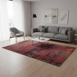 5' X 7' Red And Gray Abstract Washable Area Rug