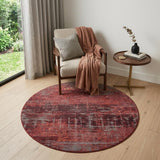 5' Red and Gray Round Abstract Non Skid Area Rug