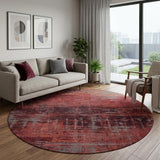 8' Red and Gray Round Abstract Non Skid Area Rug