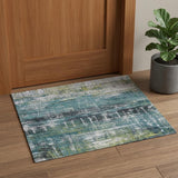 3' X 5' Blue and Green Abstract Non Skid Area Rug