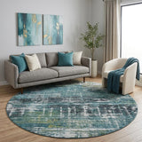 8' Blue and Green Round Abstract Non Skid Area Rug