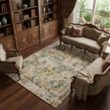 7' X 9' Blue and Green Abstract Non Skid Area Rug