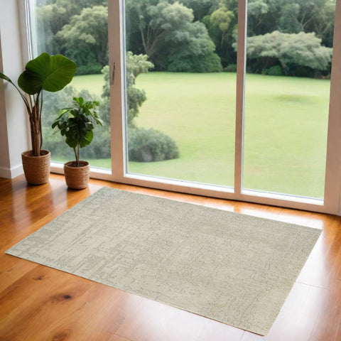3' X 5' Gray and Beige Abstract Non Skid Area Rug