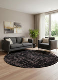 8' Black And Gray Abstract Washable Round Rug