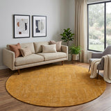 8' Yellow Round Abstract Non Skid Area Rug