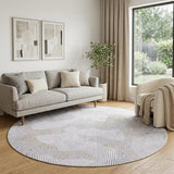8' White Round Abstract Non Skid Area Rug