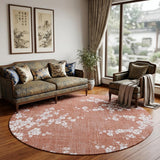 8' Red and White Round Oriental Non Skid Area Rug