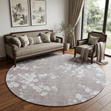 8' Gray and White Round Oriental Non Skid Area Rug