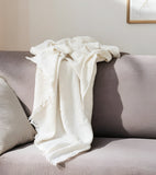47" X 60" Beige Cotton Woven Turkish Towel Throw Blanket with Fringe