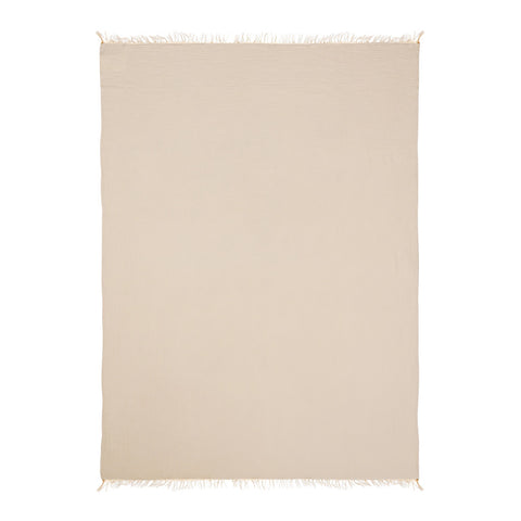 47" X 60" Beige Cotton Woven Turkish Towel Throw Blanket with Fringe