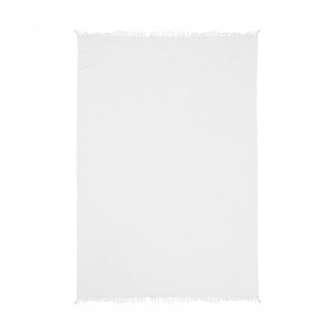 47" X 60" White Cotton Woven Turkish Towel Throw Blanket with Fringe
