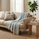 47" X 60" Aqua Cotton Woven Turkish Towel Throw Blanket with Fringe