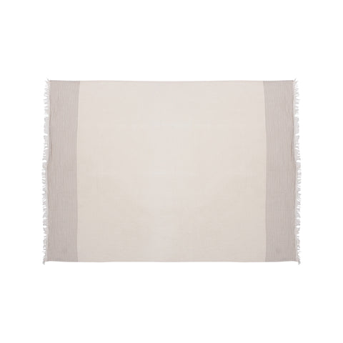 47" X 60" Beige and Ivory Cotton Woven Striped Throw Blanket with Fringe