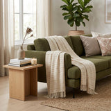 50" X 60" White and Beige Cotton Blend Woven Striped Throw Blanket with Fringe