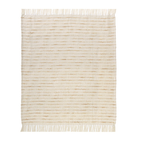 50" X 60" White And Brown Cotton Blend Woven Striped Throw Blanket with Fringe