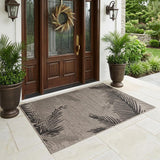 3' X 5' Black and Taupe Palm Leaf Stain Resistant Indoor Outdoor Area Rug