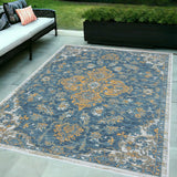 5' X 7' Blue and Ivory Medallion Stain Resistant Indoor Outdoor Area Rug
