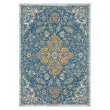 5' X 7' Blue and Ivory Medallion Stain Resistant Indoor Outdoor Area Rug