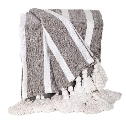 8' X 10' Blue And Gray Striped Washable Indoor Outdoor Area Rug